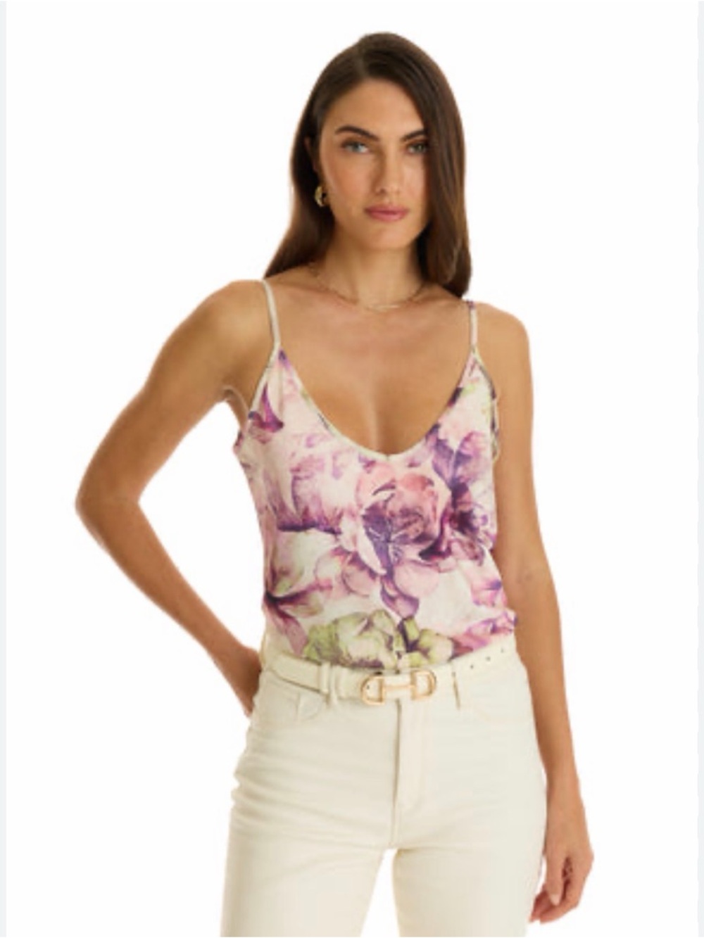Nobl Beautiful Floral Pink & Purple Satin Cami Top